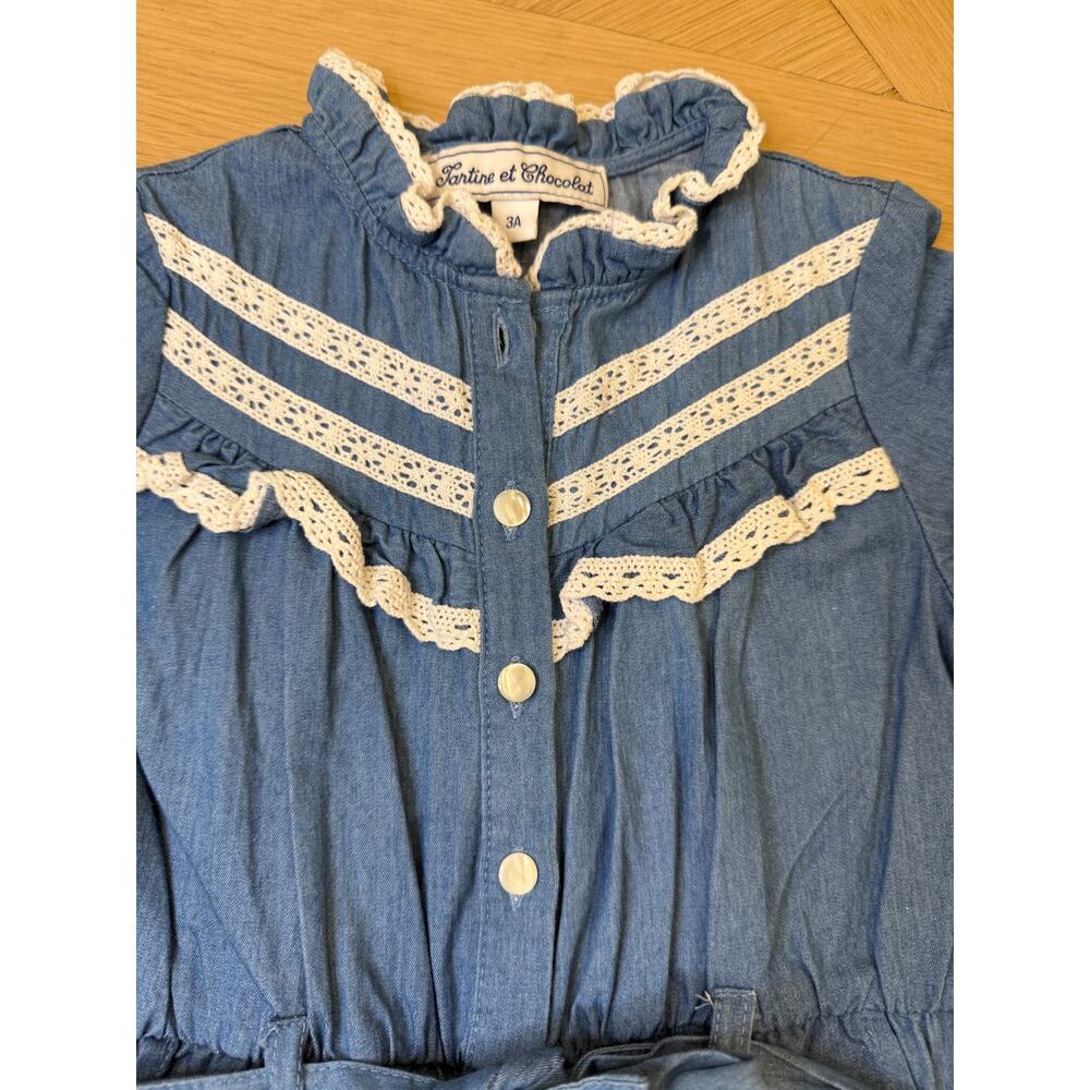 Tartine Et Chocolat - Girls Denim Jumpsuit - Size 3A - Picture 4 of 7